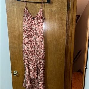 PrettyLittleThing Red and Cream High Low Dress